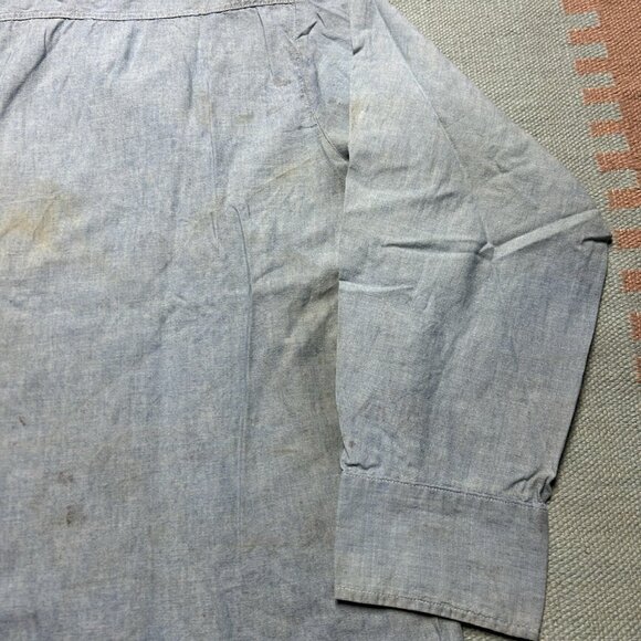 Vintage 1960s chambray work shirt Washington Dee Cee worn stained distressed XL - Picture 14 of 16